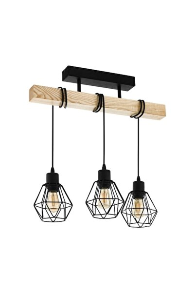Cojom Candelabru rustic vintage Cavea cu 3 pandantive metalice, E27