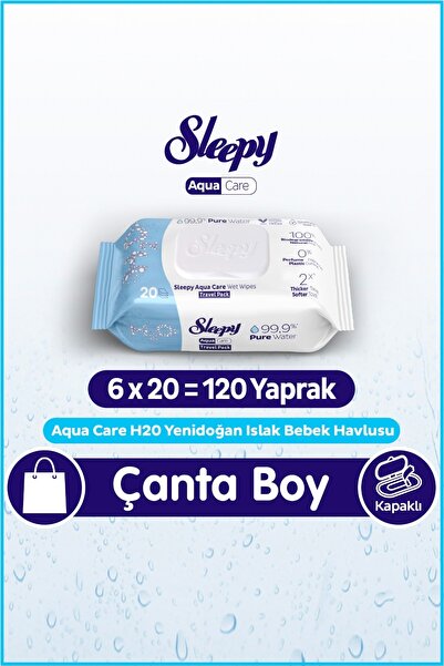 Sleepy AquaCare H2O Yenidoğan Islak Bebek Havlusu Seyahat Boy 6x20 (120 Yaprak)