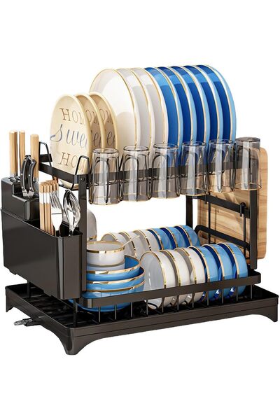 Generic Kitchen Dish Drying Rack, Large 2-Tier Metal Dish Rack with Drainer B...