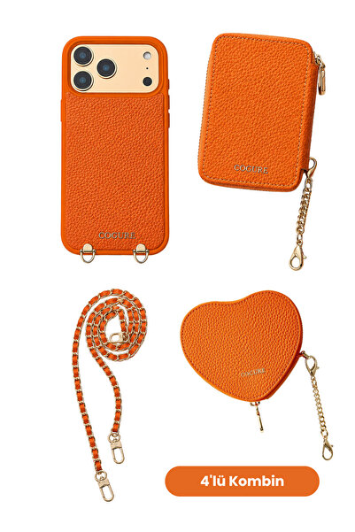 magSafe Wallet, Heart Bag, Strap and Case for iPhone 17 Pro Max Orange Set of 4 - By Bero Lina