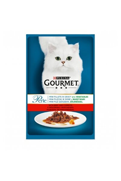 Gourmet Hrană umedă pentru pisici Perle, Mini Fileuri în sos de vită și morco...