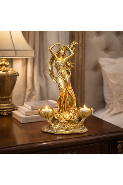 Vivendo Suport decorativ lumanari, statueta femeie in miscare, rasina, finisa...