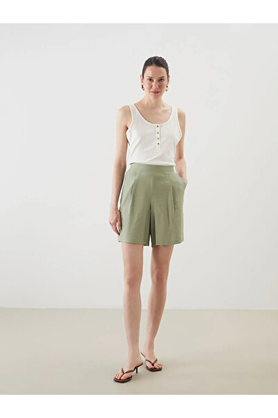 LC Waikiki Green Women's Pleated Shorts with Elastic Waistband