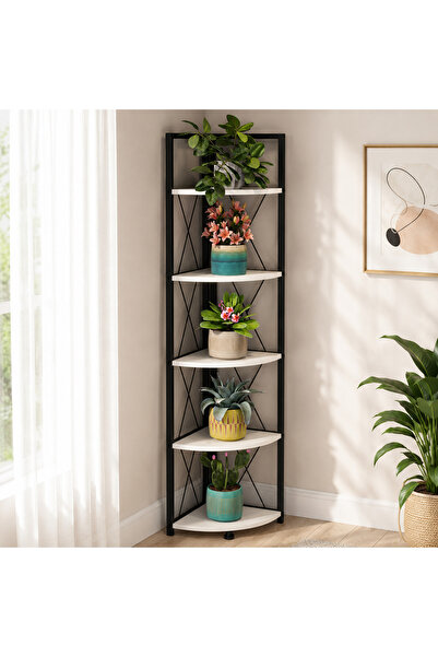 Vivendo Corner Plant Stand with 5 Shelves, Metal Frame, 34 x 160 cm