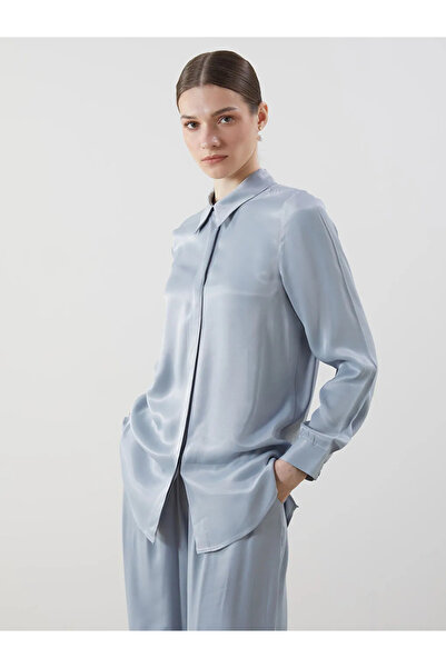 LC Waikiki Blue Satin Women's Shirt Tunic