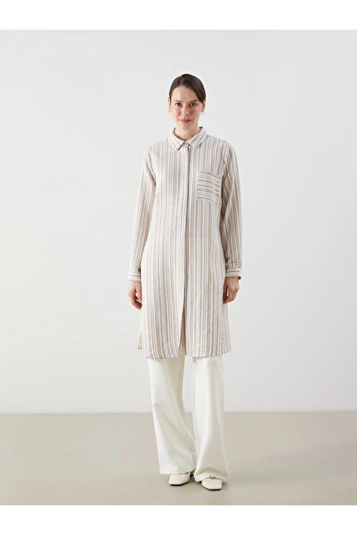 LC Waikiki Beige Striped Linen Look Women's Shirt Tunic
