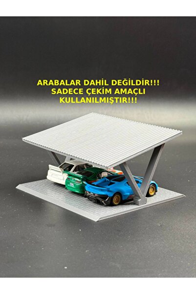 3D Atelier 1:64 Ölçek Parke Taş Zeminli Diorama Standı - 3 Araçlık Otopark/Garaj