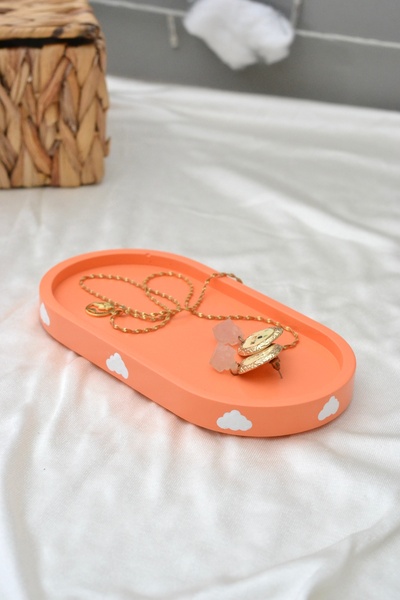 Bi' Dolu Dükkan Cloudy Pastel Orange Oval Organizer Plate |   Bathroom Organi...