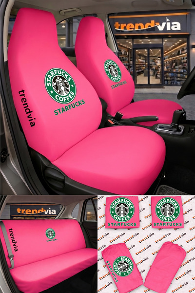 trivexa Starfucks Logo Car Seat Cover Front and Rear Set – Combed Cotton Lycr...