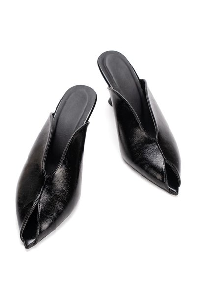 La Vivien Women's Stylish 9 cm Heeled Pointed Toe Open-Front Slippers