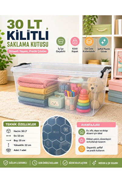 ZİVORA 30 Lt Transparent Lockable Storage Box Pp Plastic Organizer Suitable f...