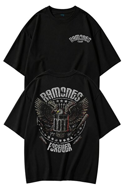 Fuddy Moda Unisex majica sa širokim krojem i leđnim printom rock benda Ramone...