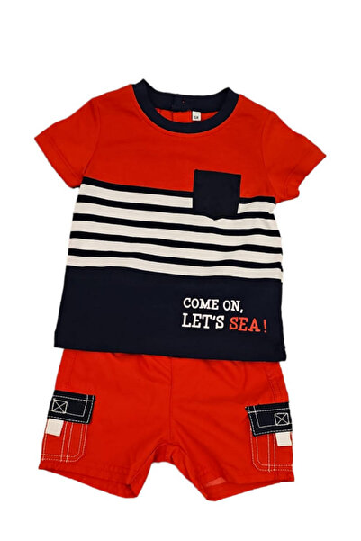 OEM Set 2 piese pentru copii, tricou cu pantaloni scurti, rosu-bleumarin, 6 luni