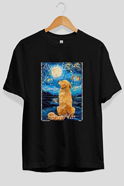 Ankhises تي شيرت Dog For Love 6 أسود كبير الحجم مطبوع عليه صورة كلب، مصنوع من...