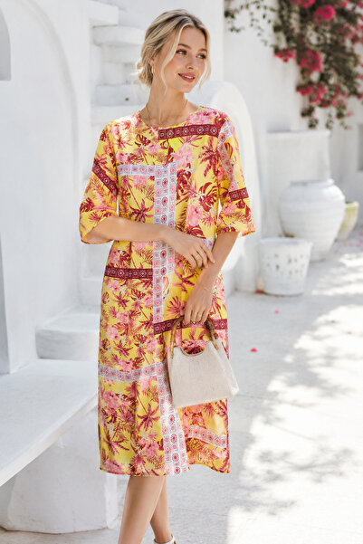 Rich Women's Colorful Crew Neck Summer Midi Dress