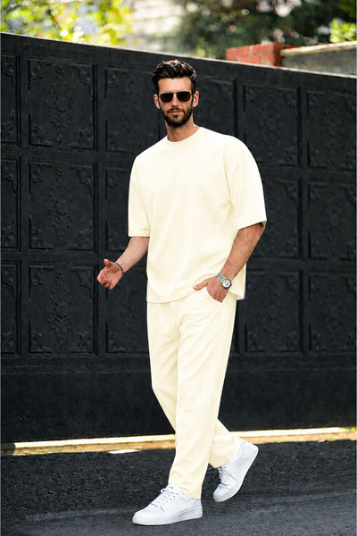 BayBayan Men's Short Sleeve Combed Cotton Tracksuit Set