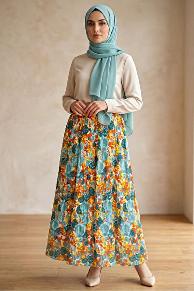 TOFİSA Patterned Tricot Skirt - 2121-Oranj