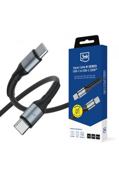 3MK USB-C - USB-C Hyper N Καλώδιο Δεδομένων και Φόρτισης, 100W, 3μ, Μαύρο