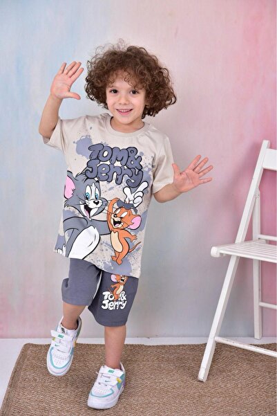 PİJAKİDS Printed Boys' T-Shirt and Shorts Set - 1054