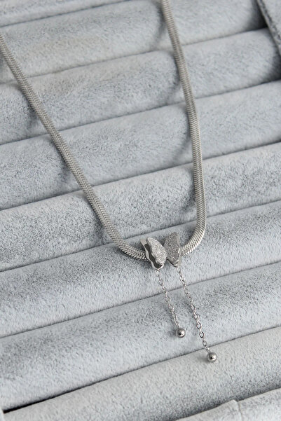 ALKASAZ 316L Steel Silver Color Italian Chain Model Silvery Butterfly Figure ...