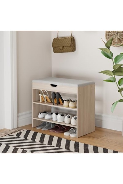 Roam shop Shoe Bench with Cushion, 2 Tiers Shoe Bench with Flip-Top Storage, ...