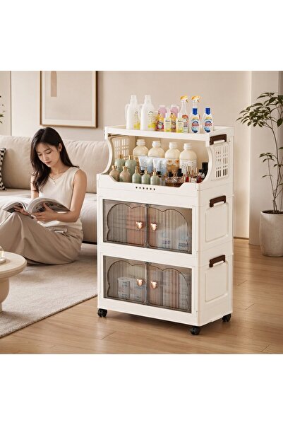 Generic 4 Layer PP Folding Storage Cabinet Rolling Dustproof Magnetic Door Ho...
