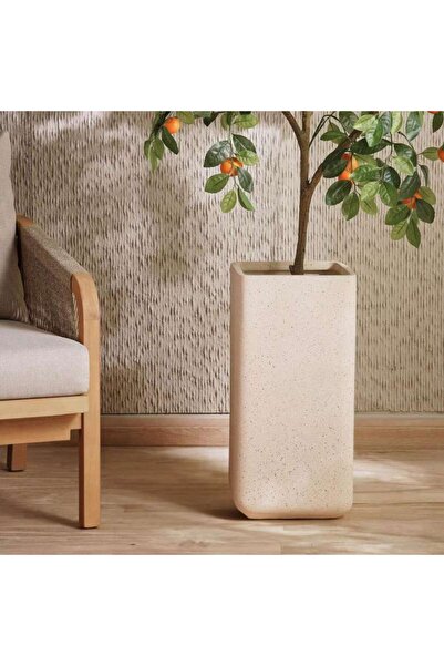 PAN HOME Marisol Polyresin Rectangle Planter 27x27x55cm- Cream