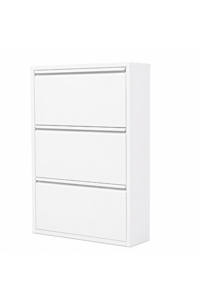 Alveon Schuhschrank aus Metall mit 3 schmalen Klappen, 51 x 15 x 108 cm, weiß