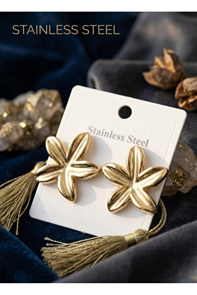 stainless steell 316L Steel Gold Color Flower Model Earrings