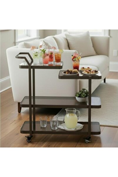TRENDİ Serving cart 4 tiers brown transparent glass