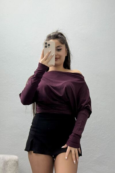 BELENDİR Women's Asymmetrical Blouse with Drop Shoulders, Plum