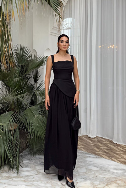 Sindimoda Özgün Kalın Askılı Etek Şifon Abiye 6076
