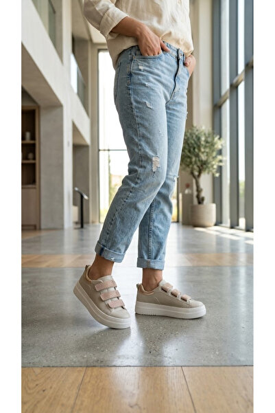 ShoeTek Pantofi sport pentru femei Orrel, cu trei dungi, din piele bej