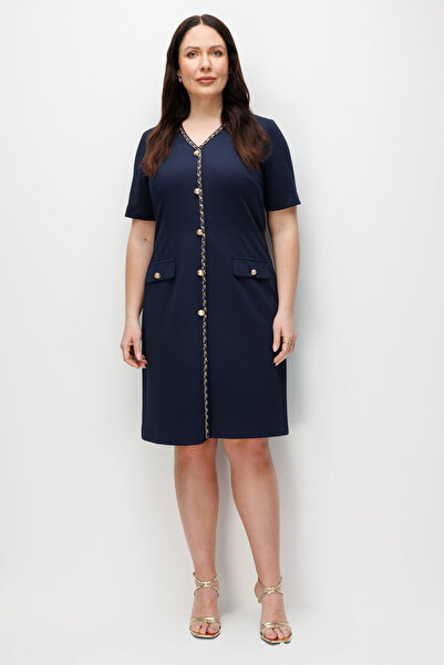 Ekol Chain Detailed V-Neck Midi Dress