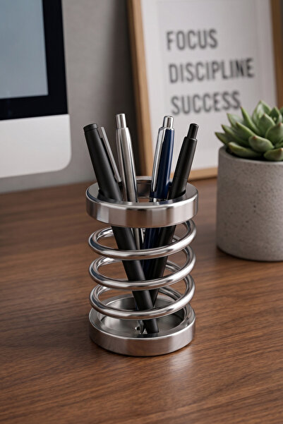 wiesmann Dekoratif Metal Yay Tasarımlı Masaüstü Kalemlik Krom Renk 12x6.5 cm