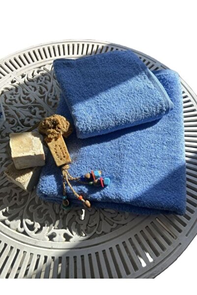 Ağcabay Tekstil Ultra Luxury 100% Cotton Double Blue Face Towel (90X50) and B...