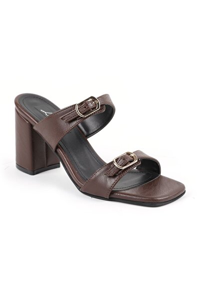 Libero Women's Heeled Slippers Double Buckle Thick Block Heel Blunt Toe Styli...