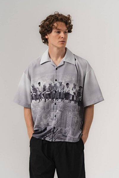 go gang own Worker Apaş Yaka Kısa Kollu Oversize Gömlek
