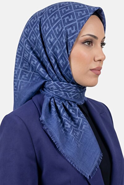 hadiora Women's Blue F Patterned Flared Scarf