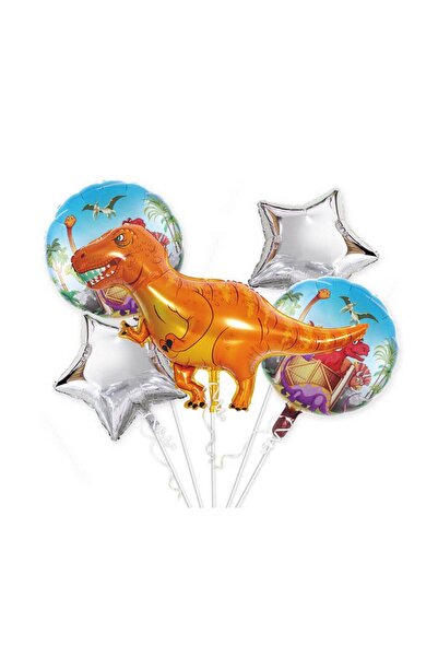MP Mirific Party Set de 5 baloane metalice, figurină dinozaur, portocaliu