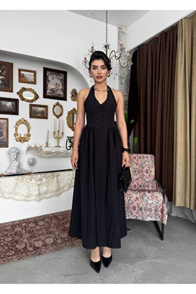 ETİKAFASHION Poplin Kumaş Halter Yaka Elbise