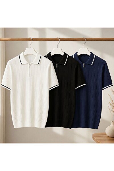 ixir 3-Piece Advantageous Set Men's Poloyaka Knitwear T-Shirt 100% Cotton Pre...