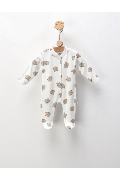 MiniKids Salopeta ace trase, cu botosei, Toy Bear, alb-verde