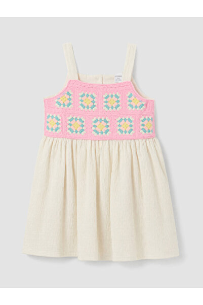 LC Waikiki Rmz Gi̇yi̇m Farki̇yla Square Roba Collar Embroidered Girls' Crinkl...