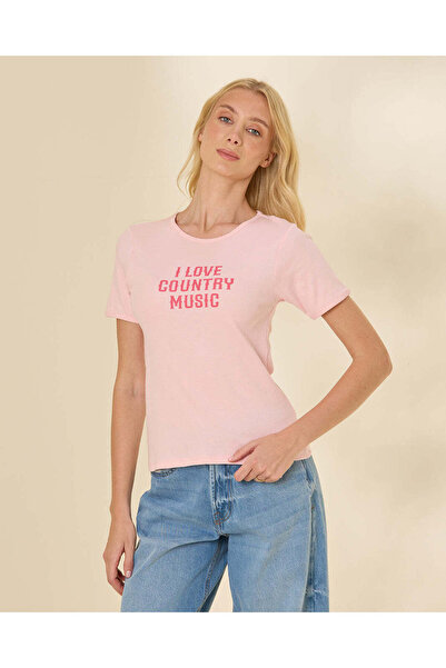 REDTAG Women's Pale Pink Placement Print T-Shirt