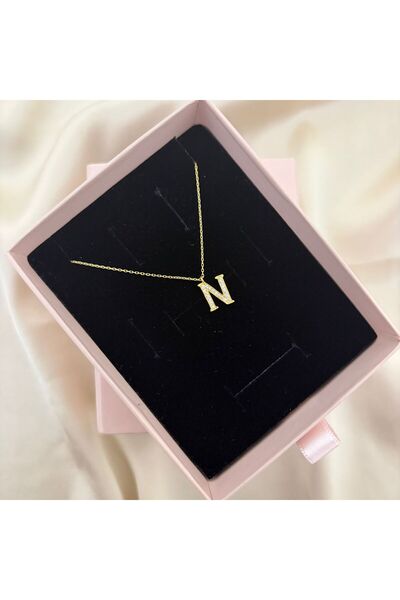 Lovera Jewellery 925 Ayar Gümüş Sertifikalı 14K Gold Renk N Harfli Harf Kolye