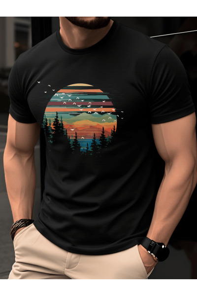 gencerco Flying Colorful Sunset Forest Bird Pattern Design Printed Premium Ov...