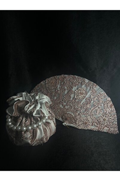 Bridal Luxe Dried Rose Bridal Bag and Bridal Fan Evening Dress Wedding