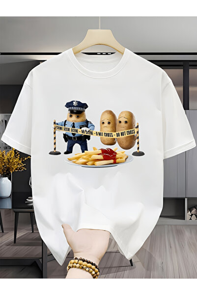 LİNA06 Men's Fashionable Round Neck T-Shirt with Three Anthropomorphic Potato...