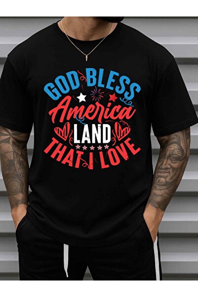 LİNA06 تي شيرت رجالي بطبعة "God Bless America" من Comfort Colors، 180 جرام، 1...